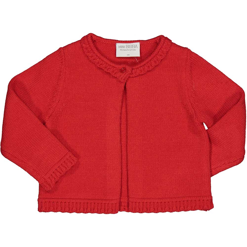 Avvolgi la tua piccola in un caldo abbraccio con questo cardigan in maglia firmato Birba, perfett...