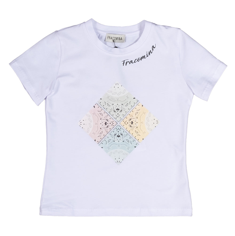 
T-shirt della Linea Abbigliamento Bambina Fracomina, con stampa a colori tenui sul davnti imprez...