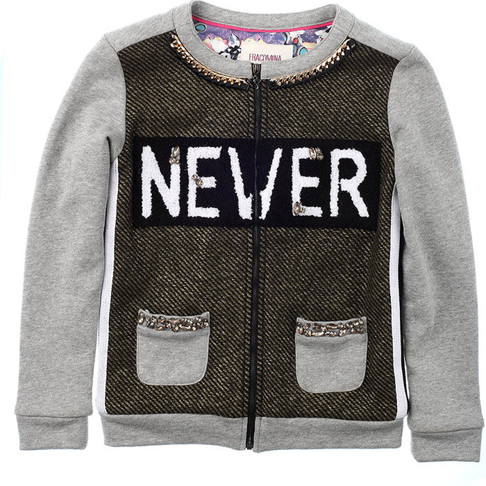 
  Giubbino in felpa della linea abbigliamento bambina Fracomina Mini, chiuso sul daavnti
  con z...