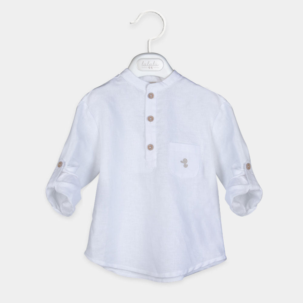 
Camicia in lino a maniche lunghe della Linea Abbigliamento Bambino Lalalù, con colletto alla cor...