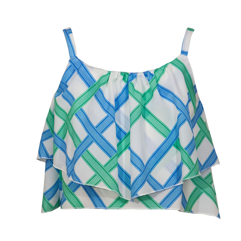 Top de la Ligne Vêtements Fille M&amp;B Fashion court, avec bretelles. Modèle à volants avec moti...