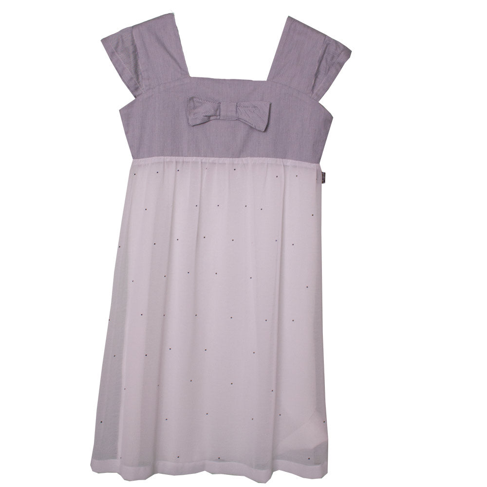 Robe de la ligne vêtements fille Mirtillo en chiffon. Encolure plissée avec nœud ; jupe avec stra...