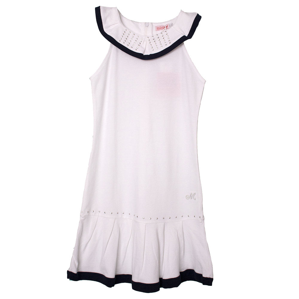 Robe de la ligne vêtements fille Mirtillo en piqué. Uni avec col volanté orné de clous. Taille ba...