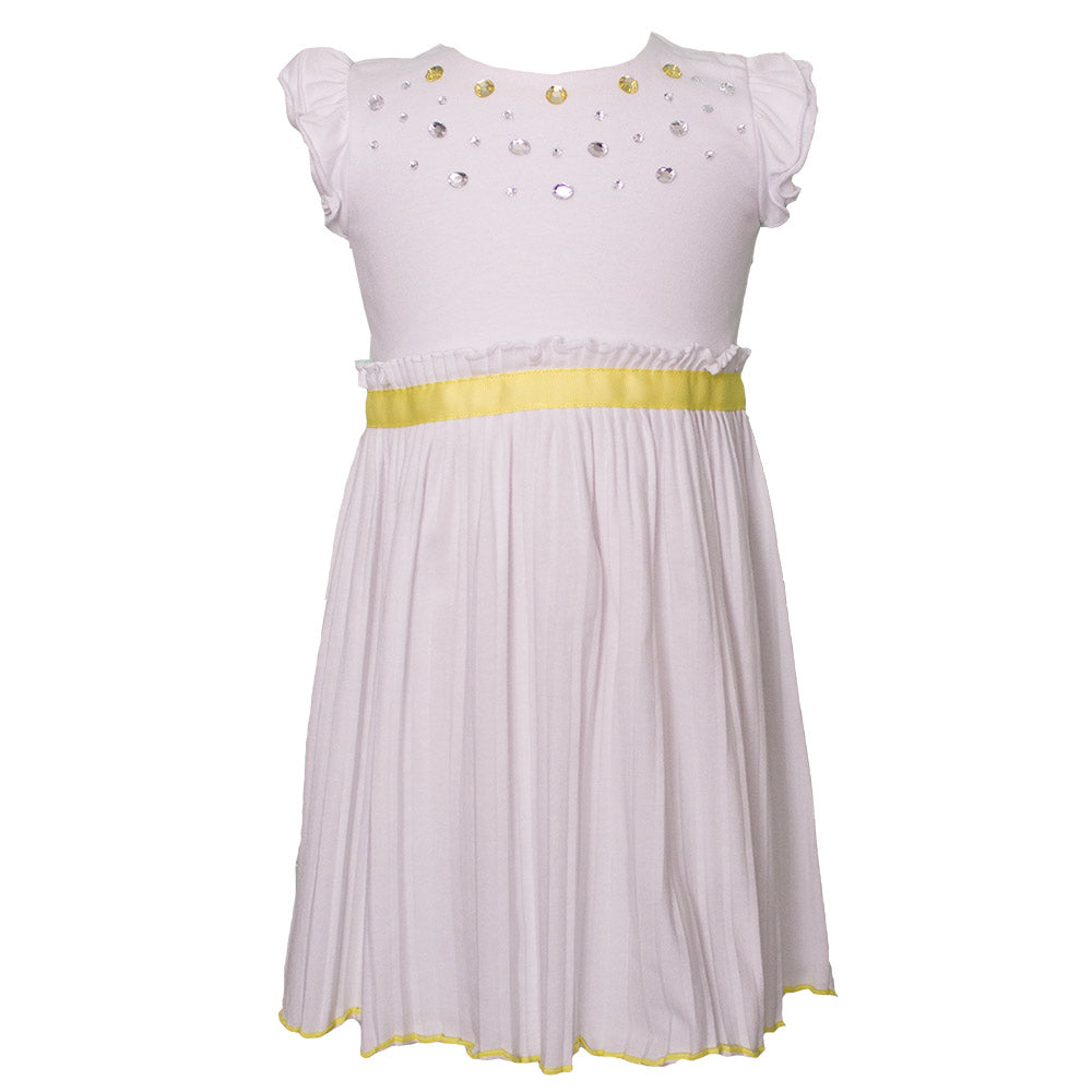 Robe de la ligne vêtements fille Mirtillo en jersey. Encolure ornée de faux bijoux. Jupe plissée ...