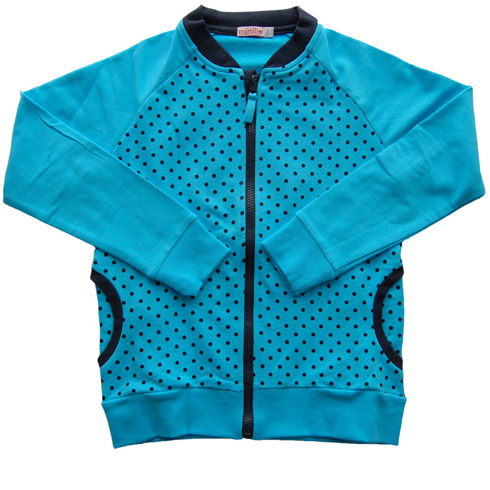 
  Tuta 2 pezzi con zip della linea abbigliamento bambina Mirtillo. Felpa con fantasia
  a pois, ...