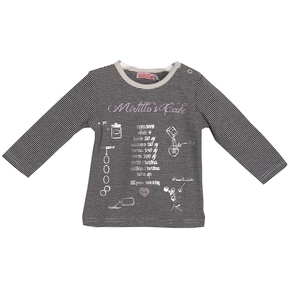 T-shirt de la ligne de vêtements pour fille Mirtillo. Motif à rayures avec impression argentée su...