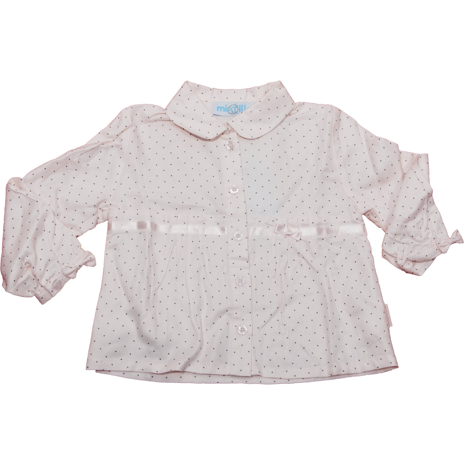 Chemise de la ligne de vêtements pour fille Mirtillo à motif micropois, avec petit nœud en satin ...