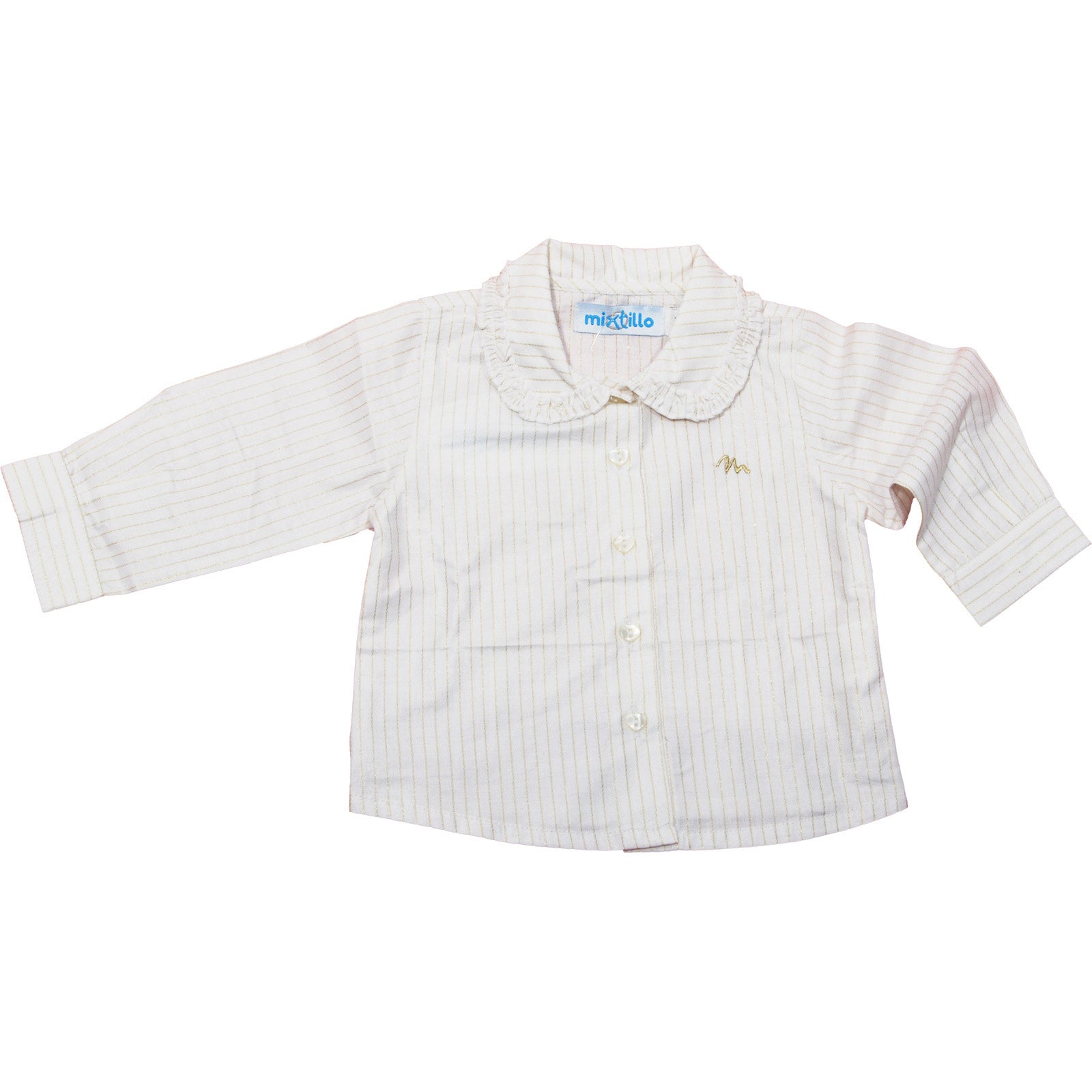 Camisa de la línea de ropa para niña Mirtillo a rayas doradas, con cuello redondo y aplicación de...