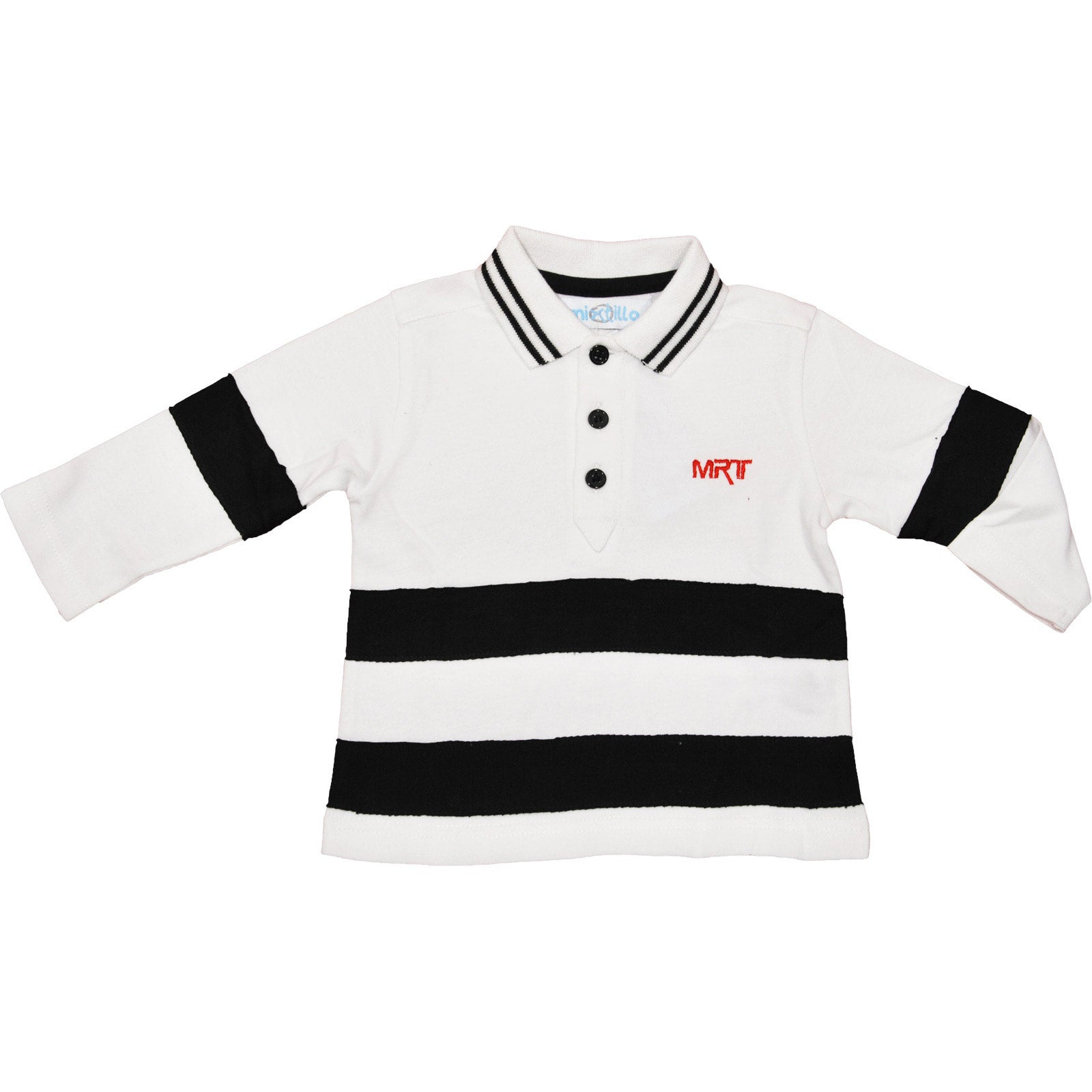 Polo de la ligne vêtements enfant Mirtillo avec motif à rayures, blanc et noir, applications sur ...