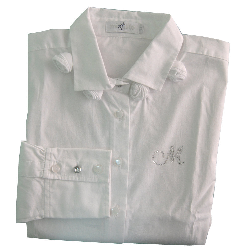 Chemise de la ligne de vêtements pour fille Mirtillo. Uni avec des petites roses en tissu appliqu...