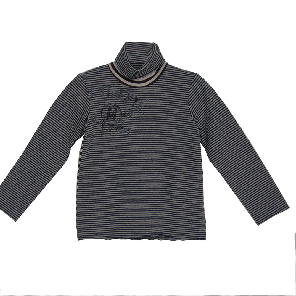 Lupetto de la ligne vêtements enfant Mirtillo. Motif à rayures dans les tons de bleu sur le devan...