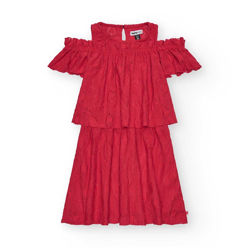 Abitino della Linea Abbigliamento Bambina Nath Kids, a tinta unita con tessuto traforato. Spallin...