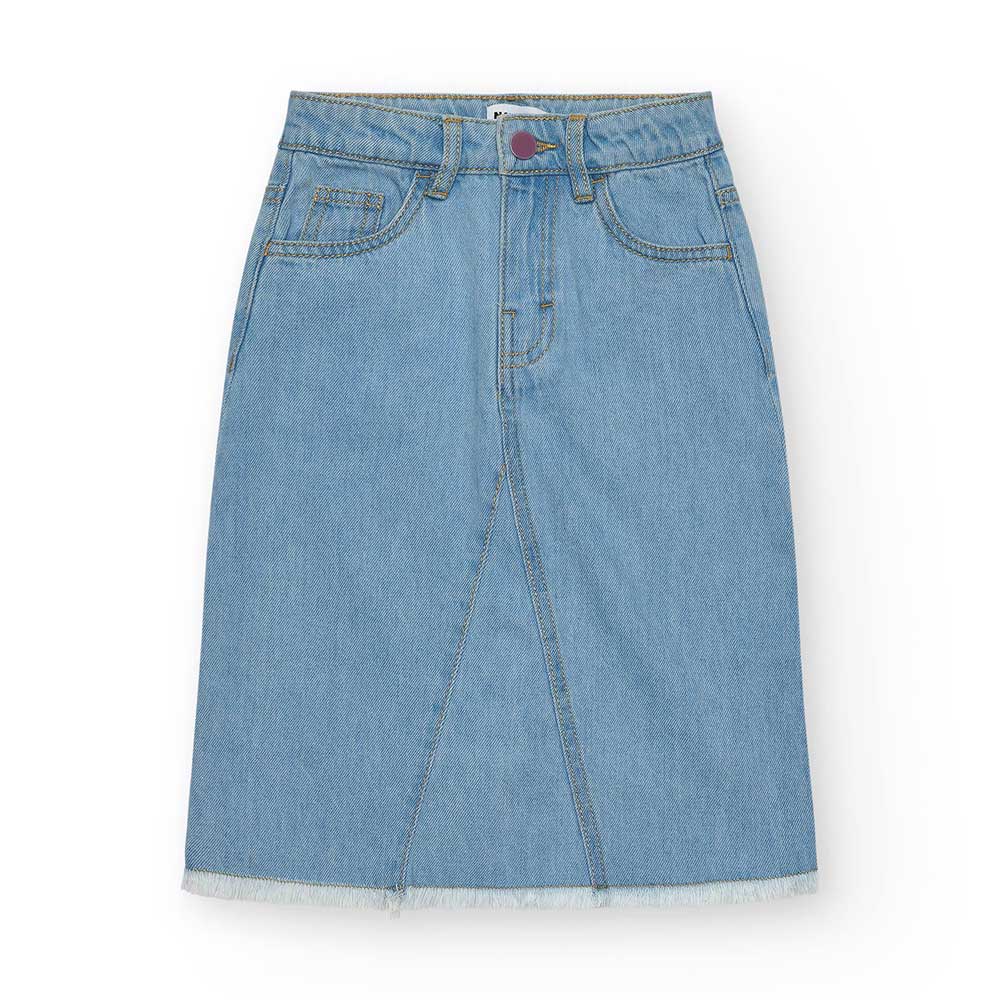 Gonna denim della Linea Abbigliamento Bambina Nath Kids, con modello lungo e spacco sul dietro.
C...
