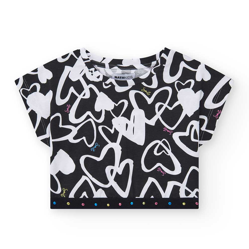 Maglietta corta della Linea Abbigliamento Bambina Nath Kids, con elastico sul fondo e modello qua...