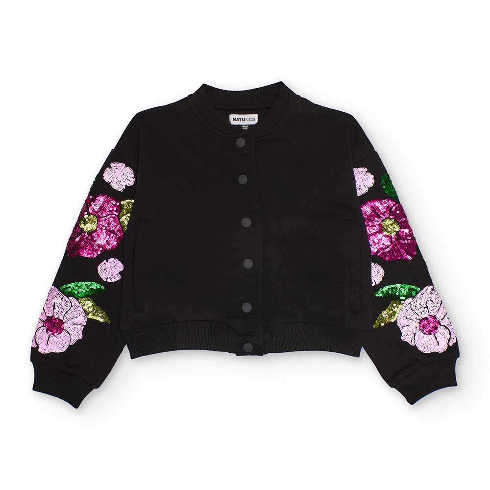 Bomber in felpa della Linea Abbigliamento Bambina, con manica larga e applicazione di paillettes ...