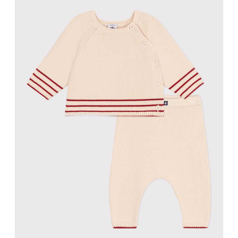 Cardigan et pantalon unisex de la Ligne Vêtements Petit Bateau en maille de coton, un matériau qu...