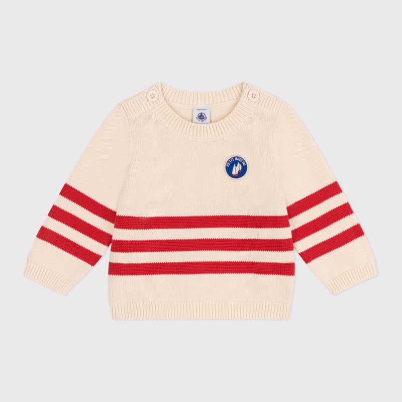 
Pullover della Linea Abbigliamento Bambino Petit Bateau in maglia di cotone a righe applicate e ...
