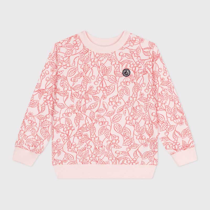 Maglia della Linea Abbigliamento Bambina Petit Bateau in tessuto felpato leggero con ciliegie sta...