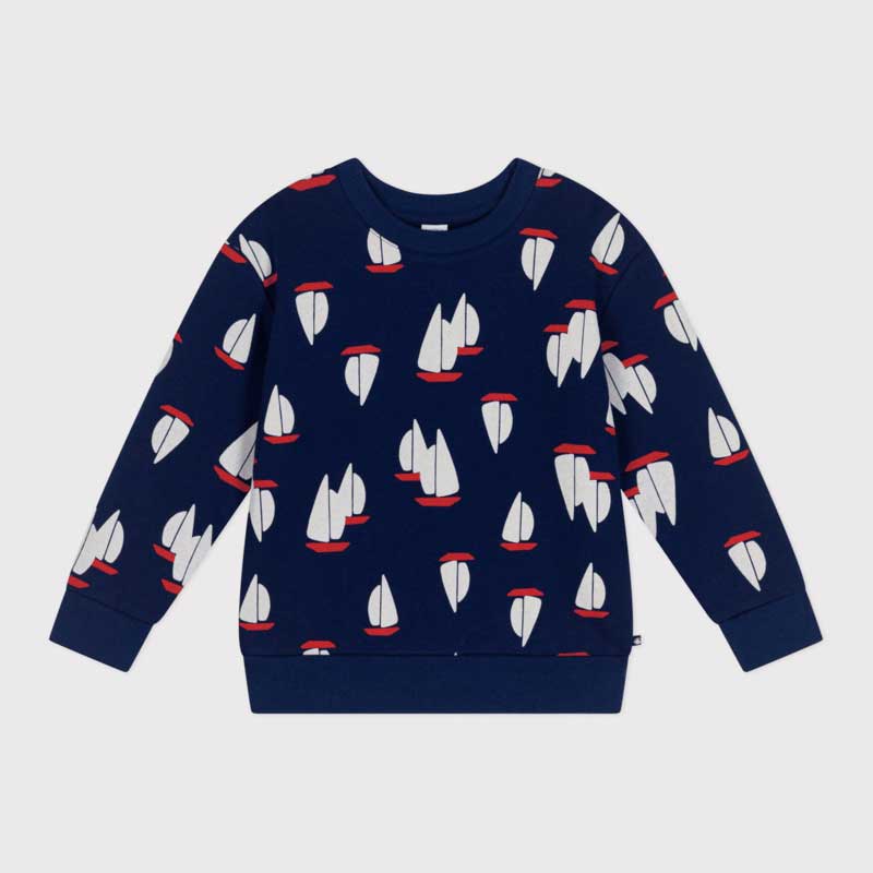 Pull en tissu molletonné doux de la Ligne Vêtements Enfant Petit Bateau avec des bateaux imprimés...