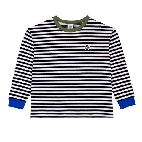 T-shirt a maniche lunghe a righe con scollo arrotondato e polsini a contrasto.