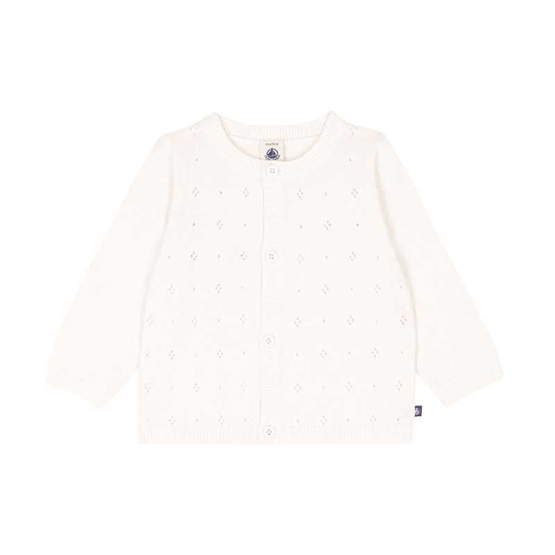 
Cardigan della Linea Abbigliamento Bambina Petit Bateau in maglia di cotone traforata sul davant...
