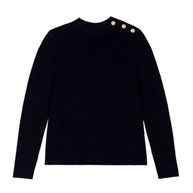 Maglione  della Linea Abbigliamento Donna Petit Bateau alla marinara 100% cotone, con apertura co...
