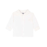 Camicia manica lunga bianca per bambini con collo e bottoni.