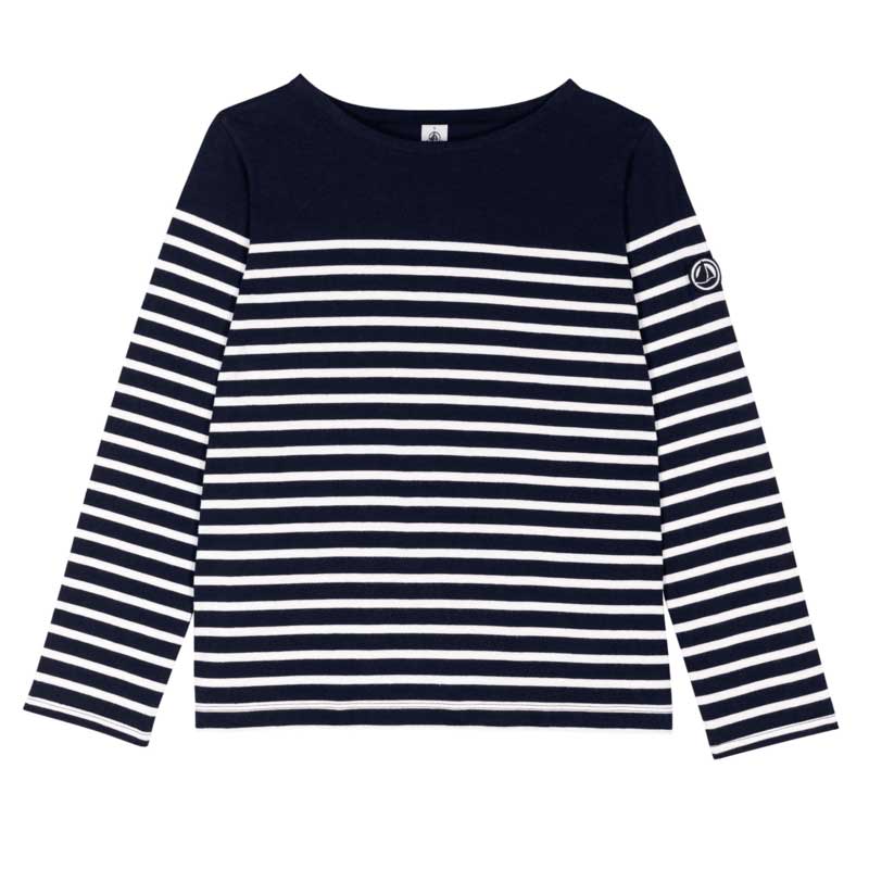 Pullover der Damenbekleidungslinie Petit Bateau mit Streifen aus dickem Baumwollstoff, ein bequem...