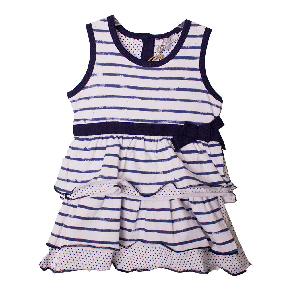 
  Gestreiftes Kleid aus der Mädchenkleidungslinie Silvian Heach Kids. Gurt
  in Schnur mit Bogen...