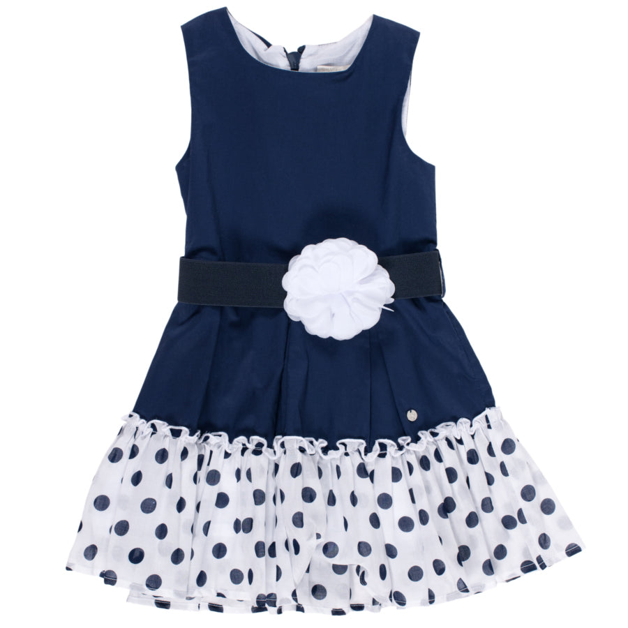Robe de la ligne vêtements fille Silvian Heach Kids ; tissu à pois bleus
  sur fond blanc dans la...