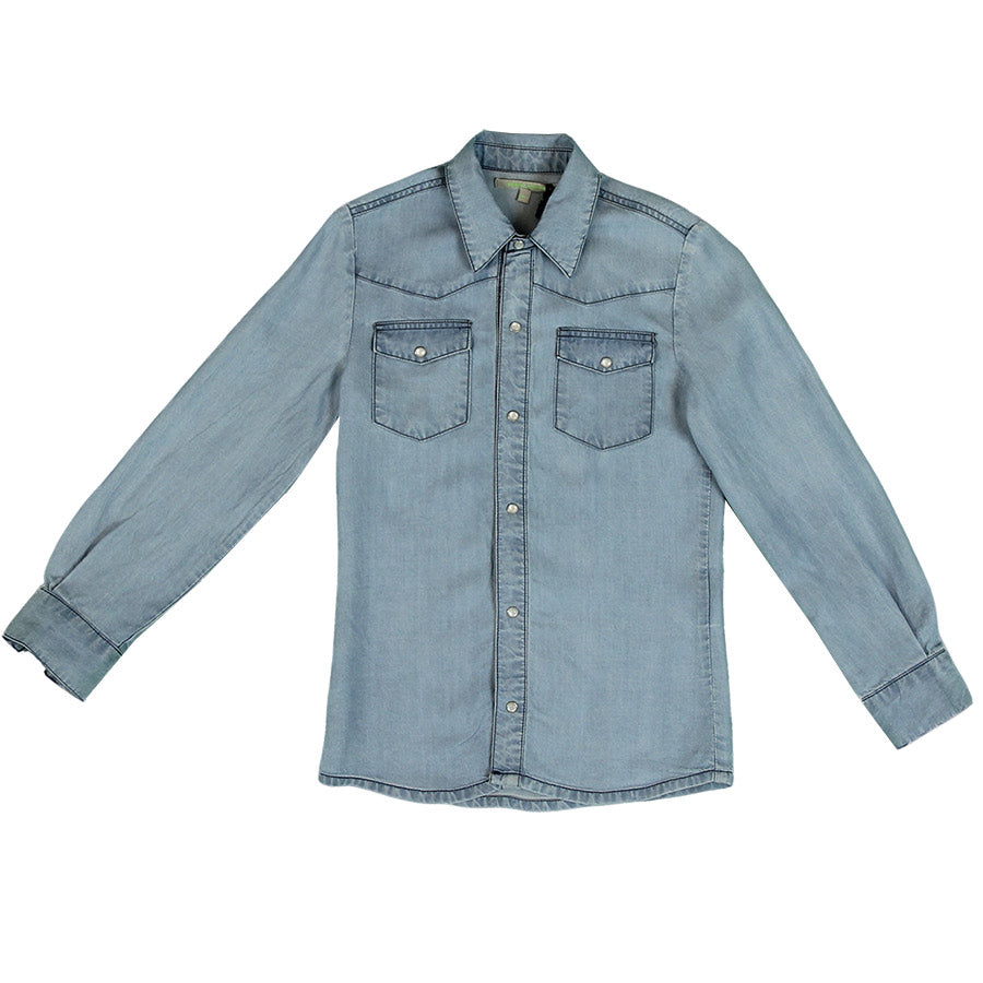 Chemise en jean de la ligne vêtements enfant Silvian Heach Junior, coupe sportive avec petites po...