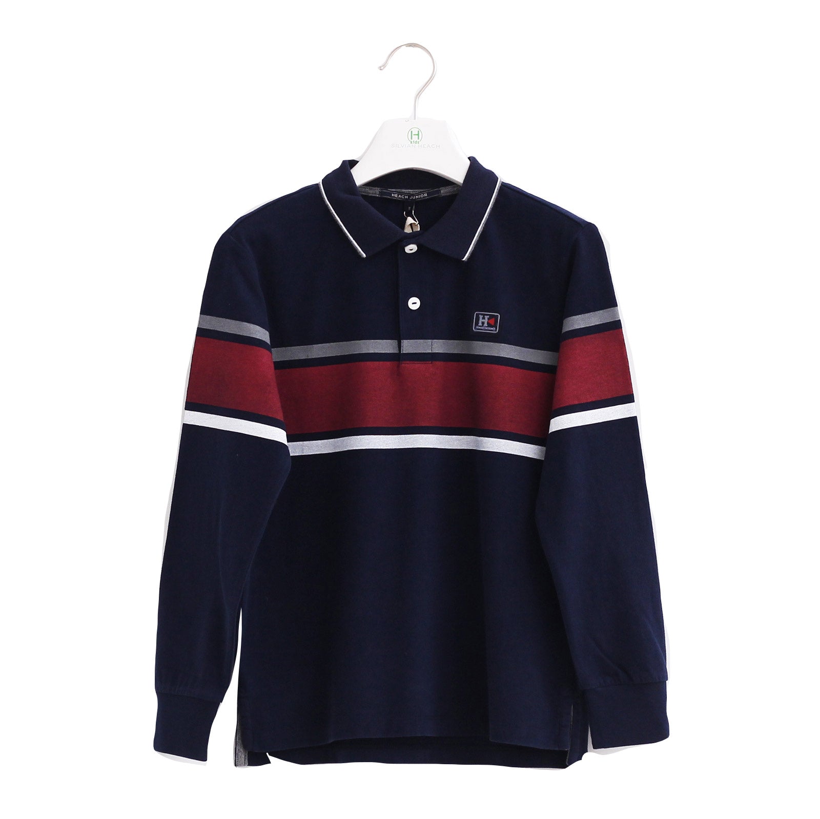 Polo de la ligne vêtements enfant Silvian Heach Kids à manches longues, motif rayé sur fond gris....