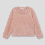Maglione rosa vellutato a maniche lunghe con scollo tondo per bambina