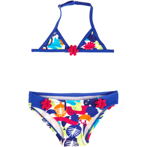 Bikini colorato per bambina con fiorellini in tessuto
