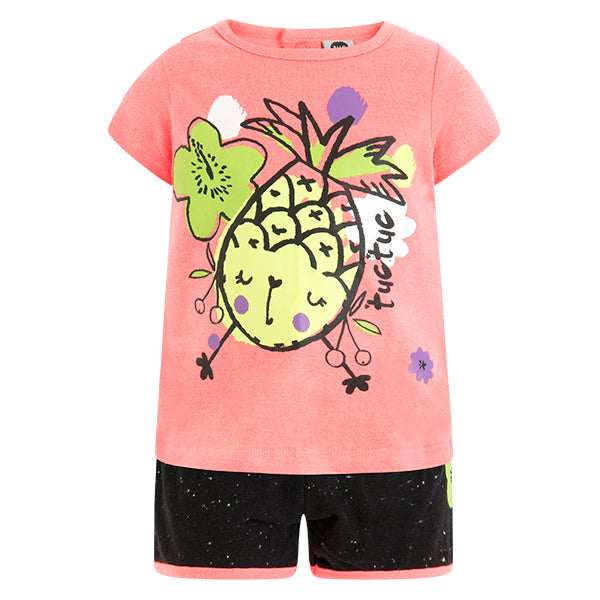 Complet de la ligne de vêtements pour fille Tuc Tuc, avec t-shirt à motifs fluo et short à pois f...