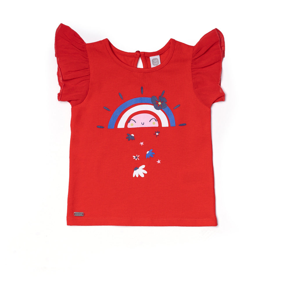 Top della Linea Abbigliamento Bambina Tuc Tuc, con voilant sulle spalline e stampa colorata sul d...