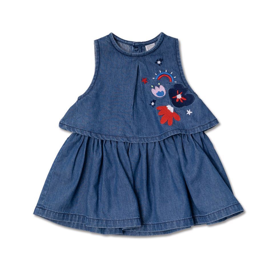 
della Linea Abbigliamento Bambina Tuc Tuc, color denim con ricami colorati sul davanti.

Effetto...