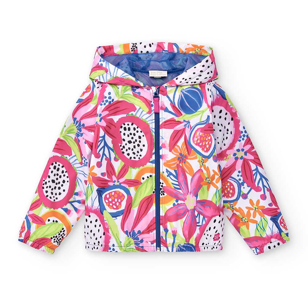 Windbreaker jacket from the Tuc Tuc Girls' Clothing Line, with hood, zip closure, and all-over fl...