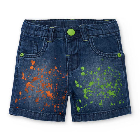 Bermuda jeans per bambini con stampe colorate fluo.
