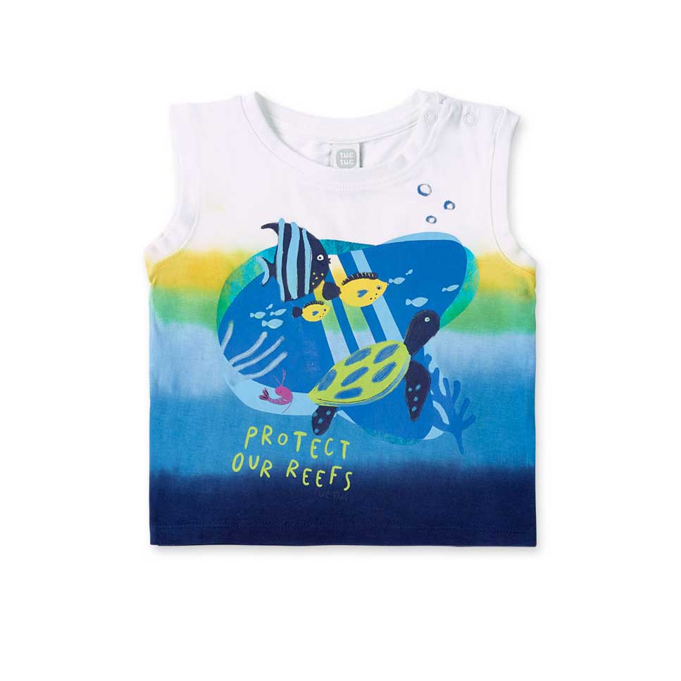 Tank top from the Tuc Tuc Children's Clothing Line, with a marine pattern print on the front feat...