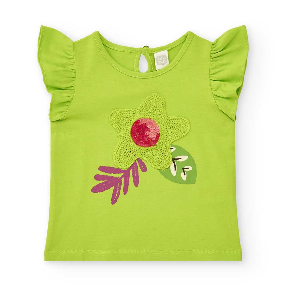 Maglietta della Linea Abbigliamento Bambina Tuc Tuc, con rouges sulle maniche e applicazione in m...