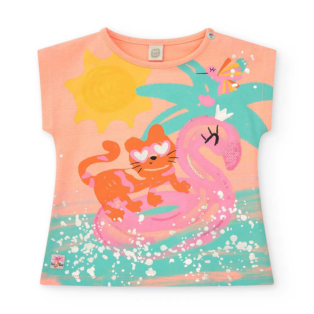 T-shirt della Linea Abbigliamento Bambina Tuc Tuc, con bottoncini a pressione sulla spallina e st...