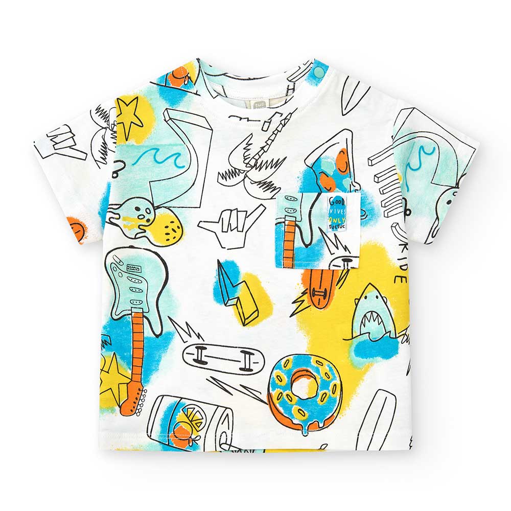 Maglietta della Linea Abbigliamento Bambino Tuc Tuc, con fantasia multicolor e bottoncini a press...