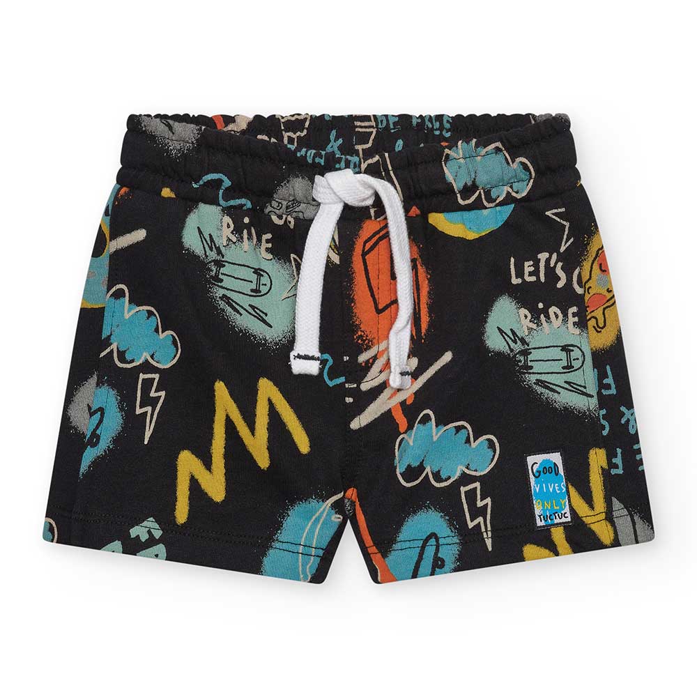 Bermuda della Linea Abbigliamento Bambino Tuc Tuc, in felpa con laccetti in vita e fantasia multi...
