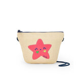 Borsa a tracolla color sabbia con stella rosa e occhi chiusi verde e giallo
