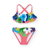 Costume da bagno bikini colorato per bambina con motivo floreale.