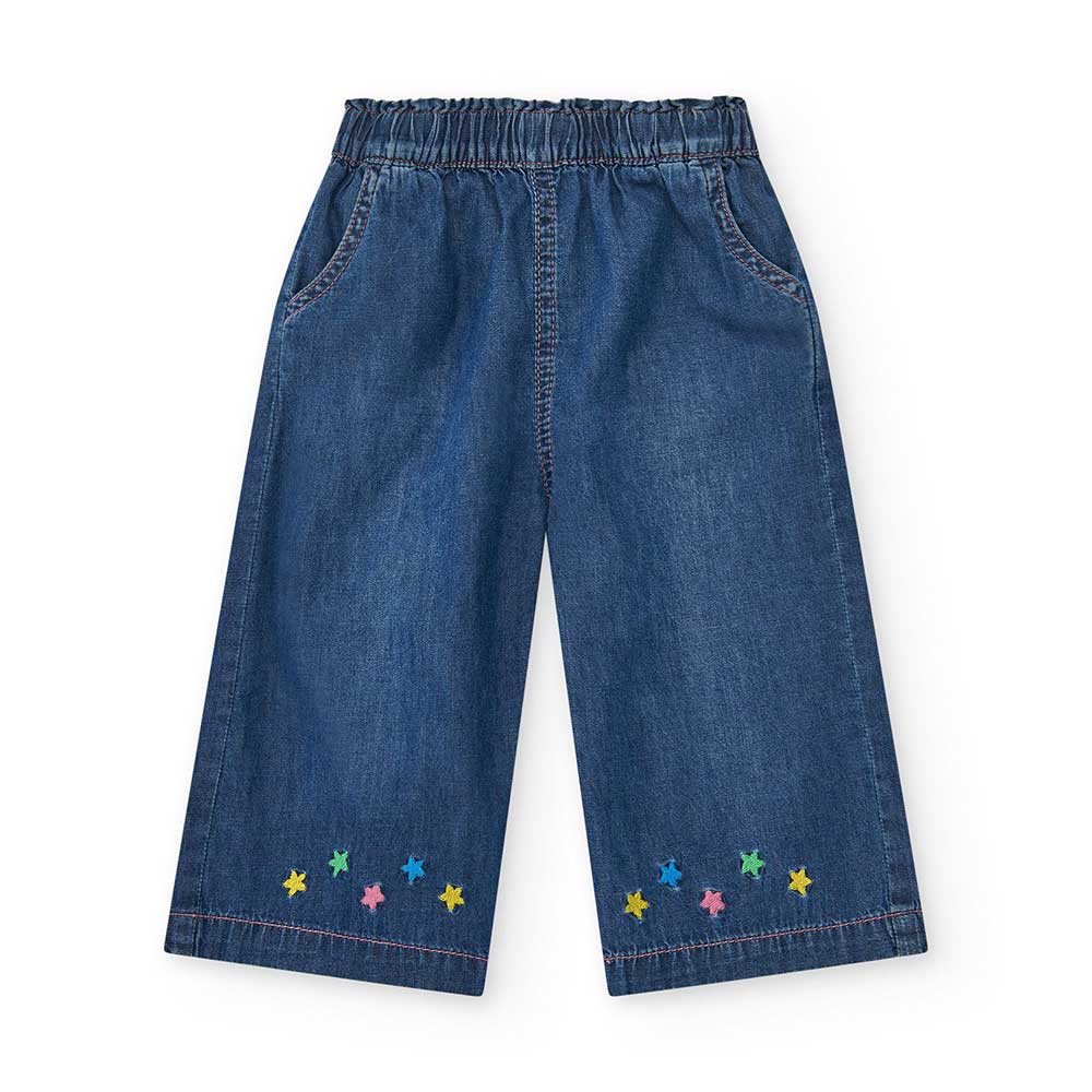Pantalone jeans della Linea Abbigliamento Bambina Tuc Tuc, con elastico in vita e sul fondo stell...