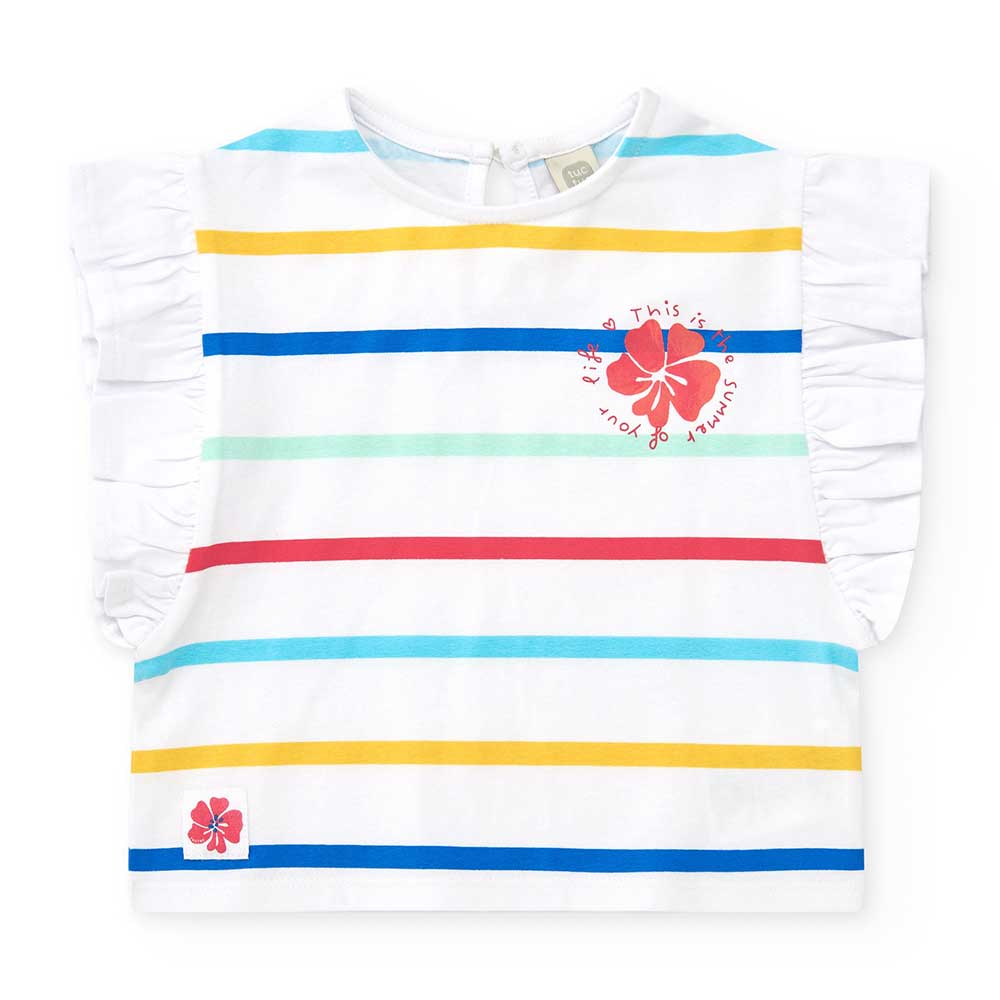T-Shirt aus der Tuc Tuc Girls' Clothing Line, mit Roughes-Streifenmuster auf den Ärmeln.
Zusammen...