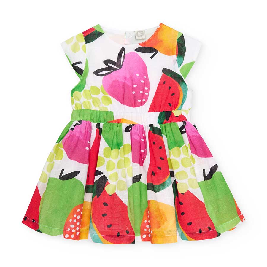 Abitino in misto lino della Linea Abbiglaimento Bambina Tuc Tuc, con fantasia di frutta colorata ...