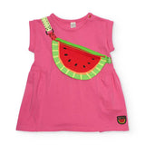 Abito jersey rosa con borsina anguria per bambina.